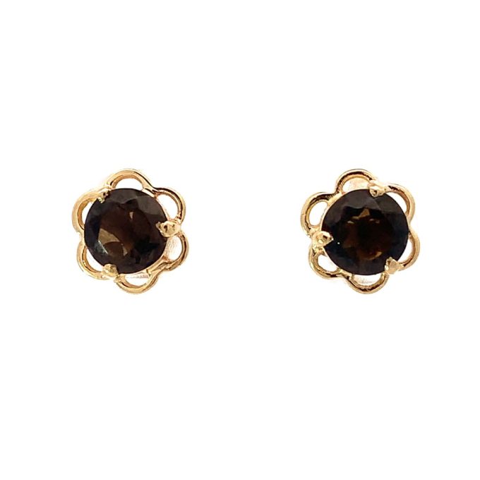 Smoky Quartz Flower Stud Earrings