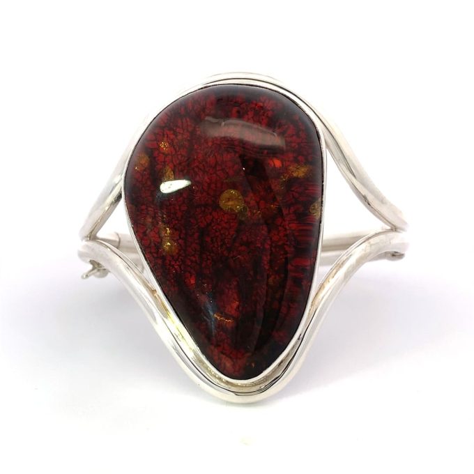 Chunky Silver & Amber Bangle - Image 2