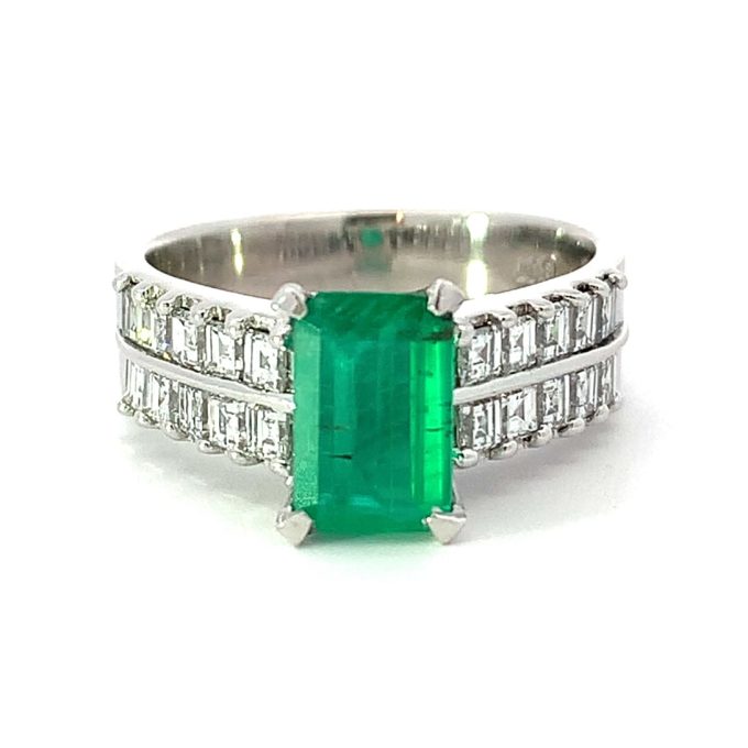 1.20ct Emerald and Diamond Tall Dress Ring