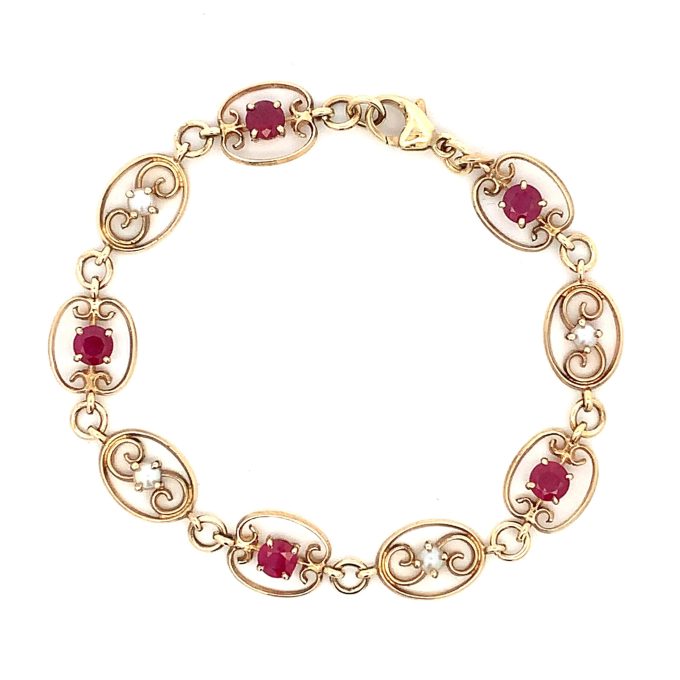 Yellow Gold Ruby and Pearl Bracelet - Image 2