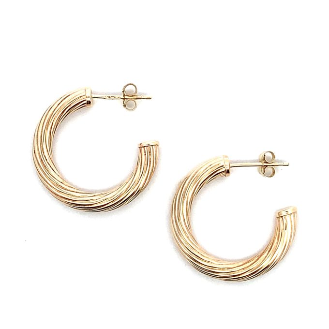 Large 9ct Yellow Gold Twist 3/4 Hoop Earrings - Image 2