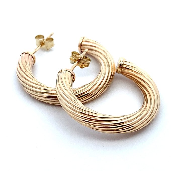 Large 9ct Yellow Gold Twist 3/4 Hoop Earrings