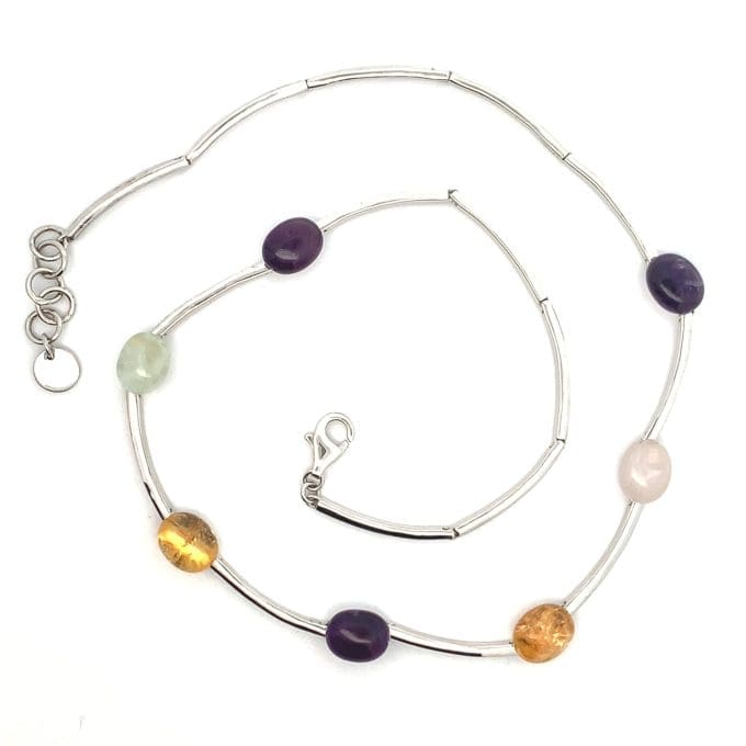 Silver Semi-Precious Bar Link Necklace - Image 2
