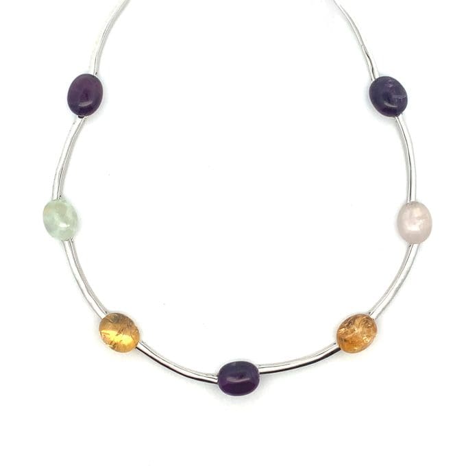 Silver Semi-Precious Bar Link Necklace